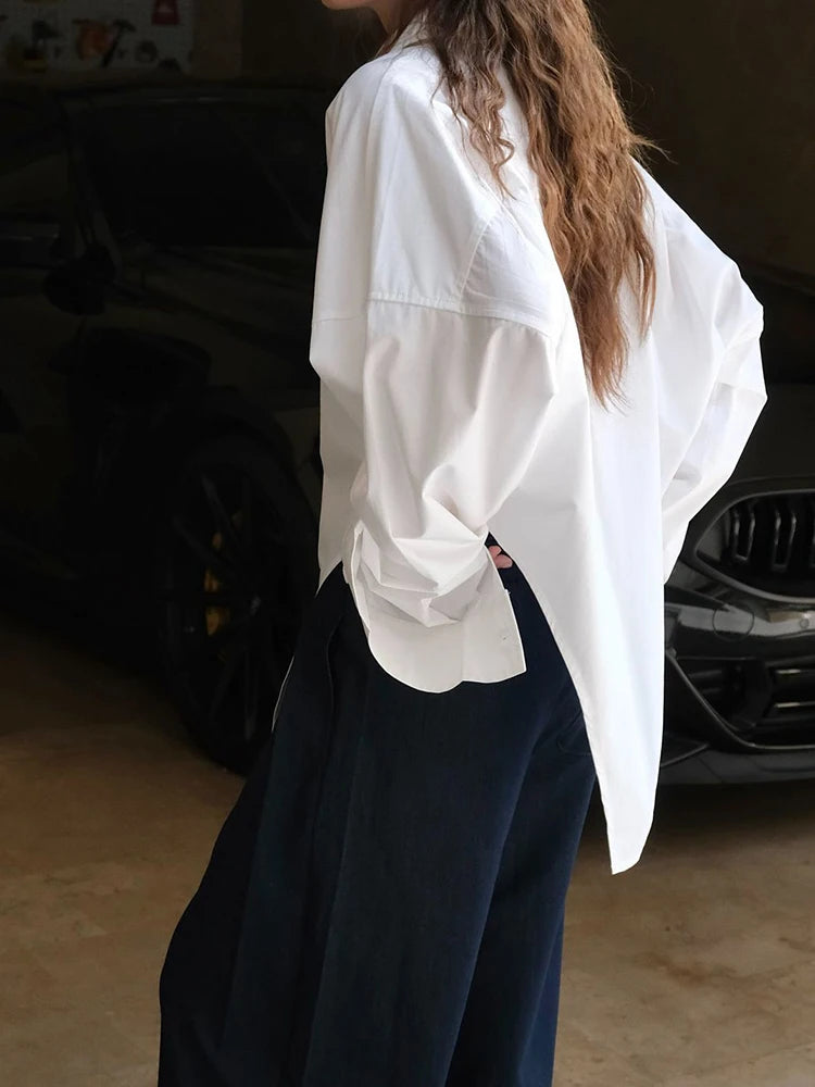 Commuting design irregular lapel shirt loose silhouette casual top for women