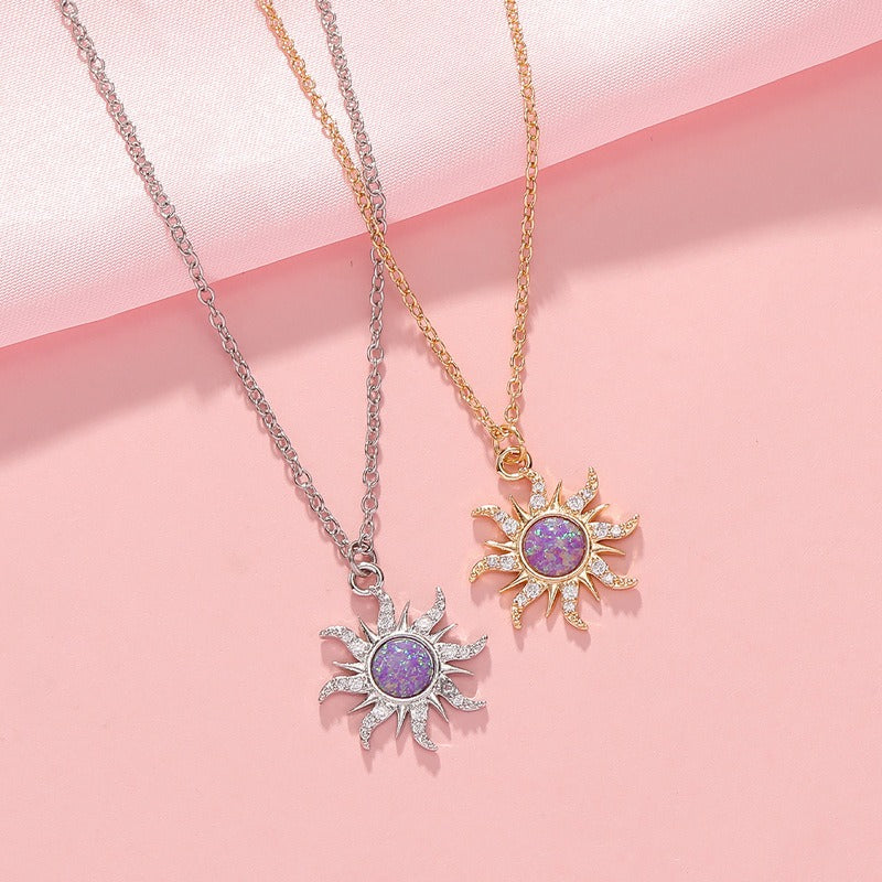 Sun Necklace Women's Set Zircon Rain Flower Stone Pendant with Unique Design Versatile Clothing Decoration Collar Chain