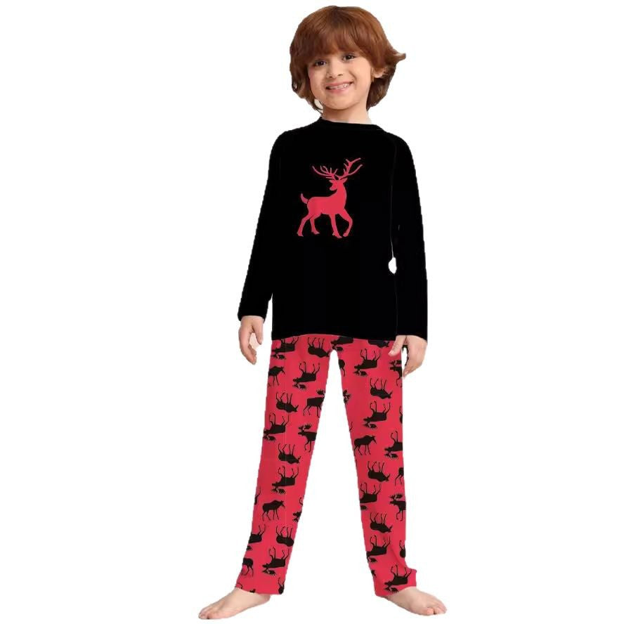 Christmas Deer Crew Neck Long Sleeve Family Pajamas for Kids and Adults