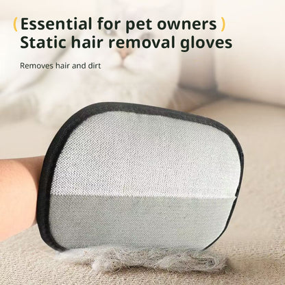 Static Pet Hair Removal Gloves - 3-in-1 Grooming, Deshedding & Multi-Surface Hair Remover for Dogs & Cats