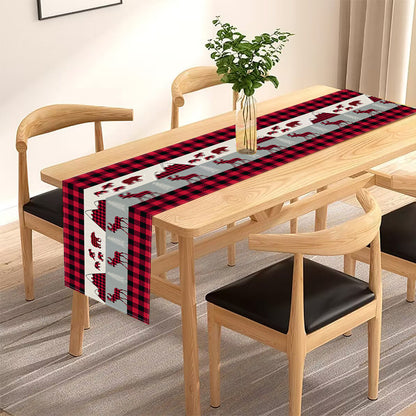 Christmas table flag linen Christmas reindeer checkered printed tablecloth holiday banquet table decoration tablecloth mat