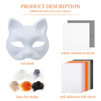 6 Sets Therian Mask Kit. Half-face paper blank masks, hand-painted cat. For DIY, masquerade, cosplay, Christmas gifts. Create un