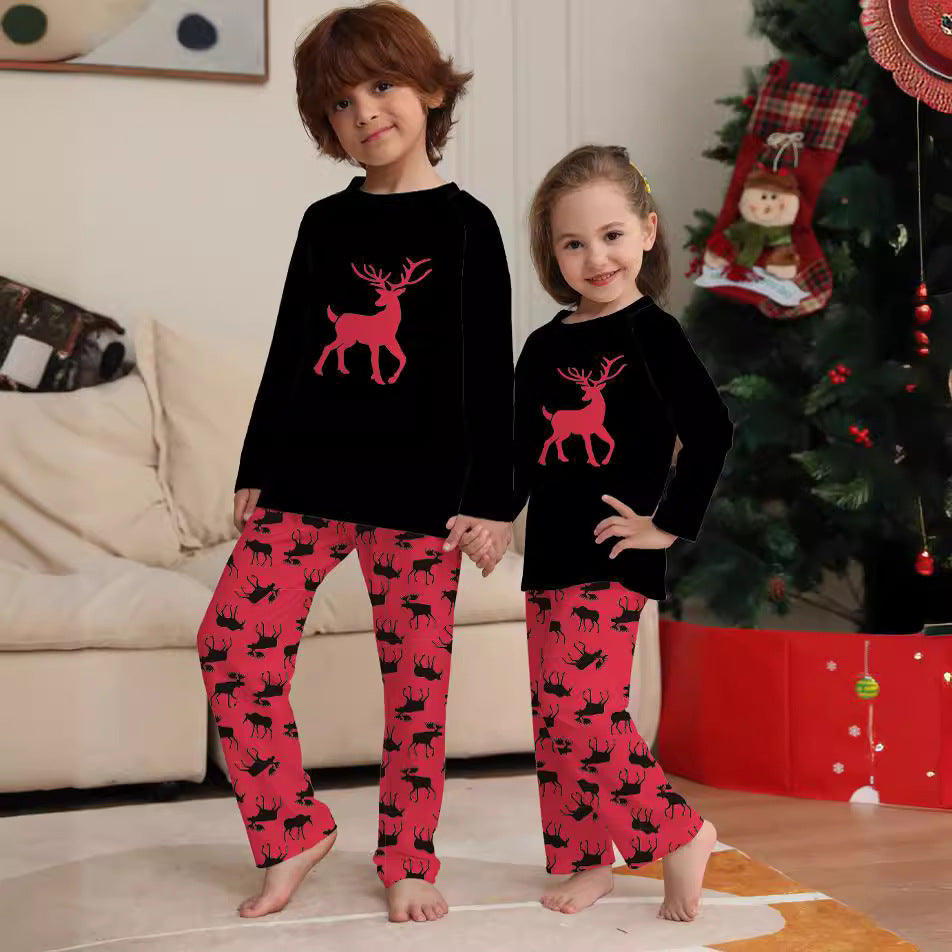Christmas Deer Crew Neck Long Sleeve Family Pajamas for Kids and Adults