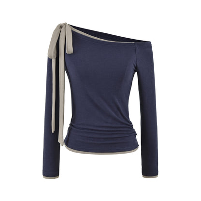 Slim fit contrasting color lace up long sleeved top