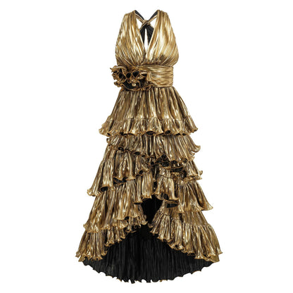 V-neck sleeveless high waisted dress that highlights height niche trailing long dress adult gown