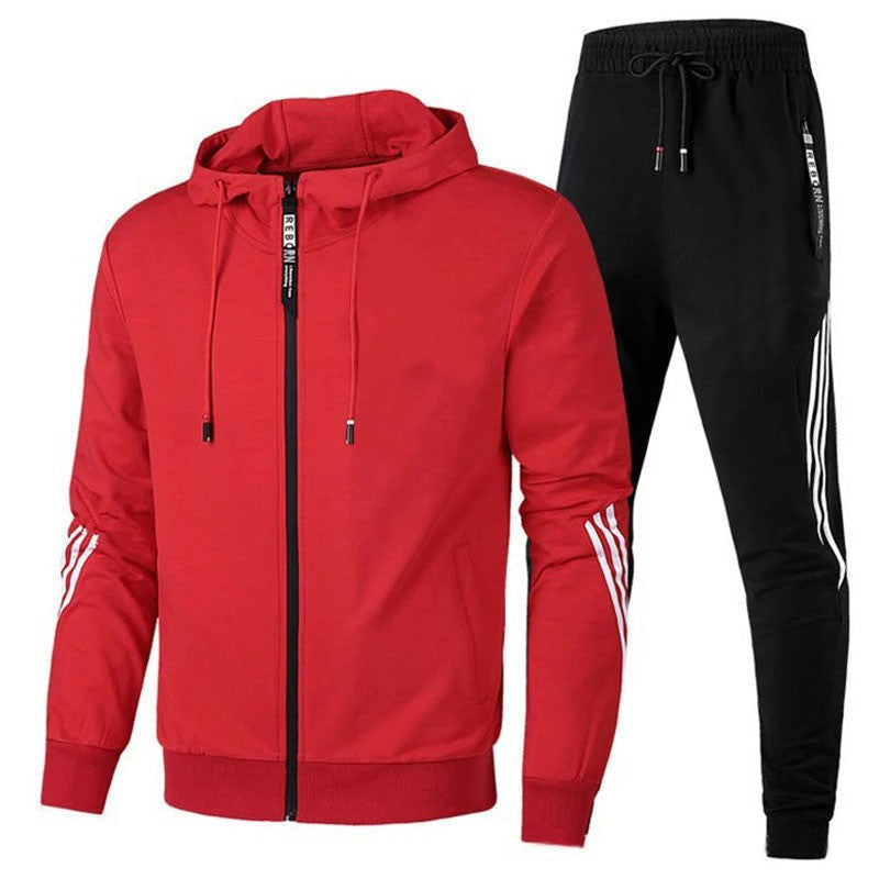 Sportswear Men's Set Casual Two-Piece Suit Spring Autumn Zipper Three-Stripe Hoodie Casual Long Pants