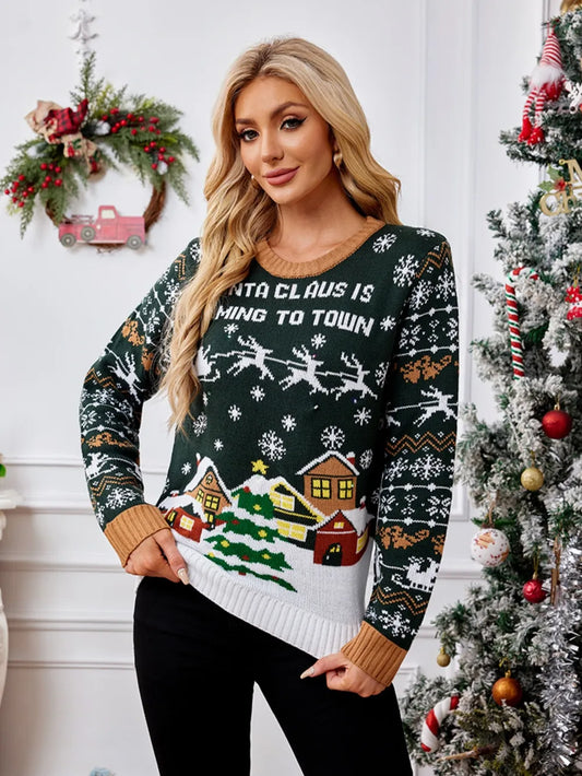 Casual round neck Christmas sweater with lazy style autumn and winter pullover sweater