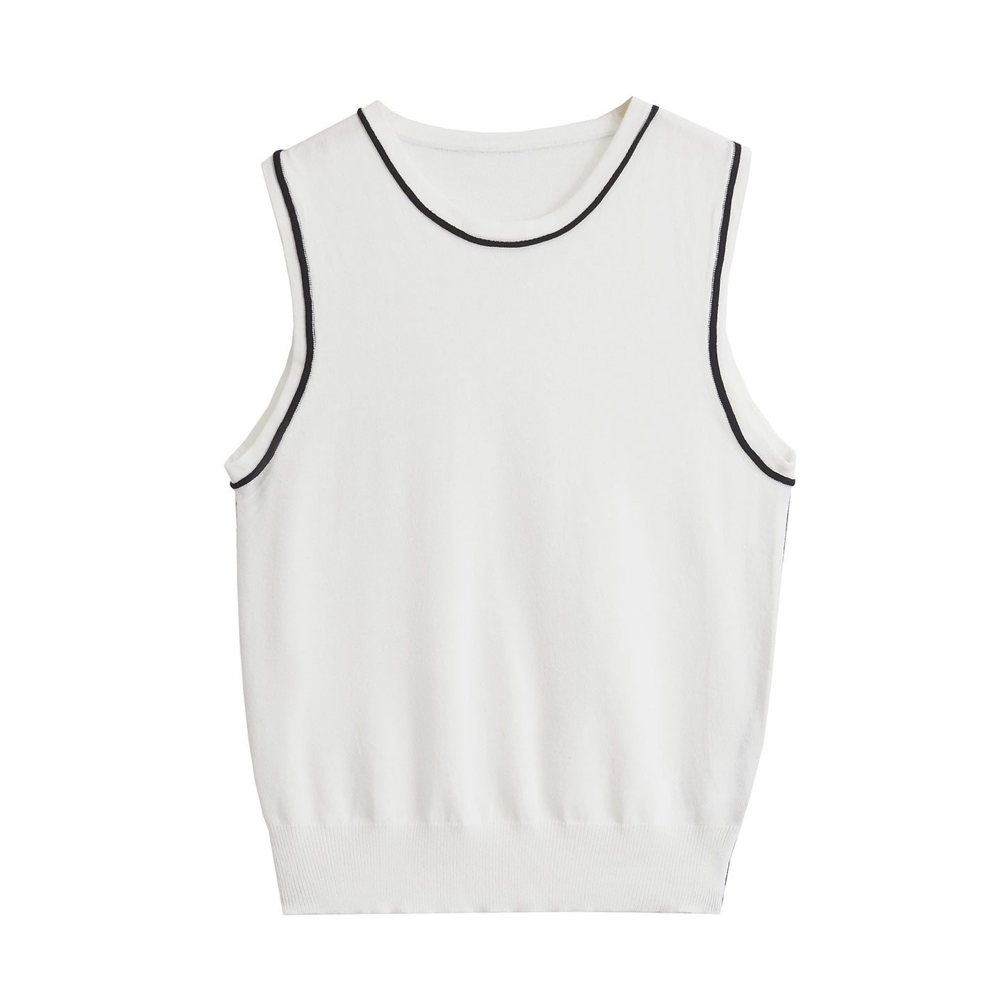 Color blocked trimmed sleeveless knitted vest top