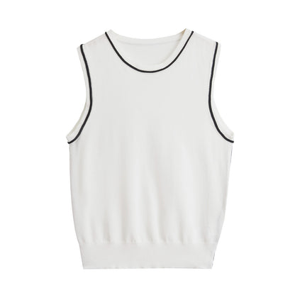 Color blocked trimmed sleeveless knitted vest top