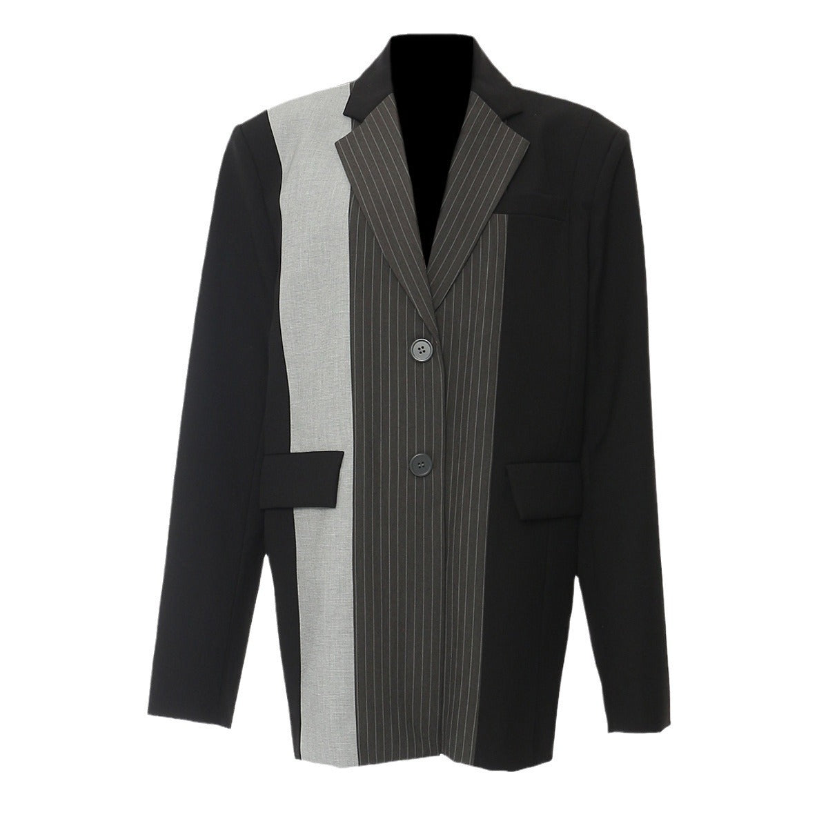 High end contrasting striped suit with spring plaid loose jacket