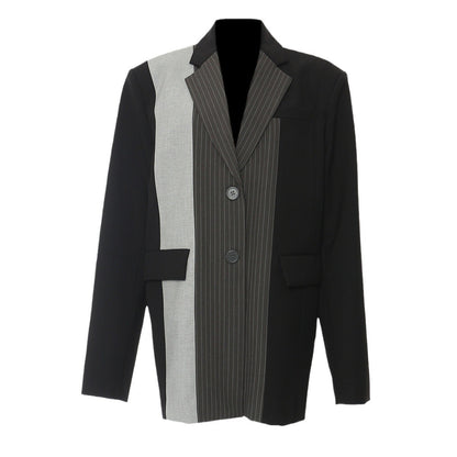 High end contrasting striped suit with spring plaid loose jacket