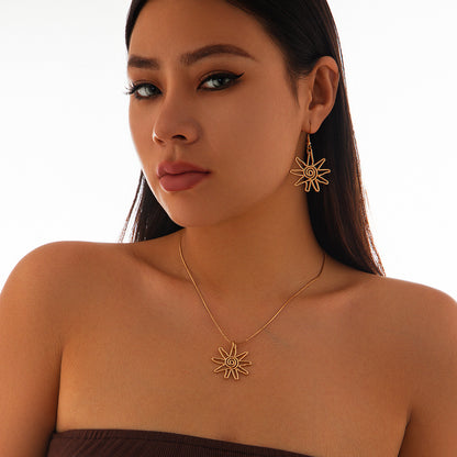 Fashion Sun 3D Alloy Necklace Set Simple Geometric Pendant Clavicle Chain