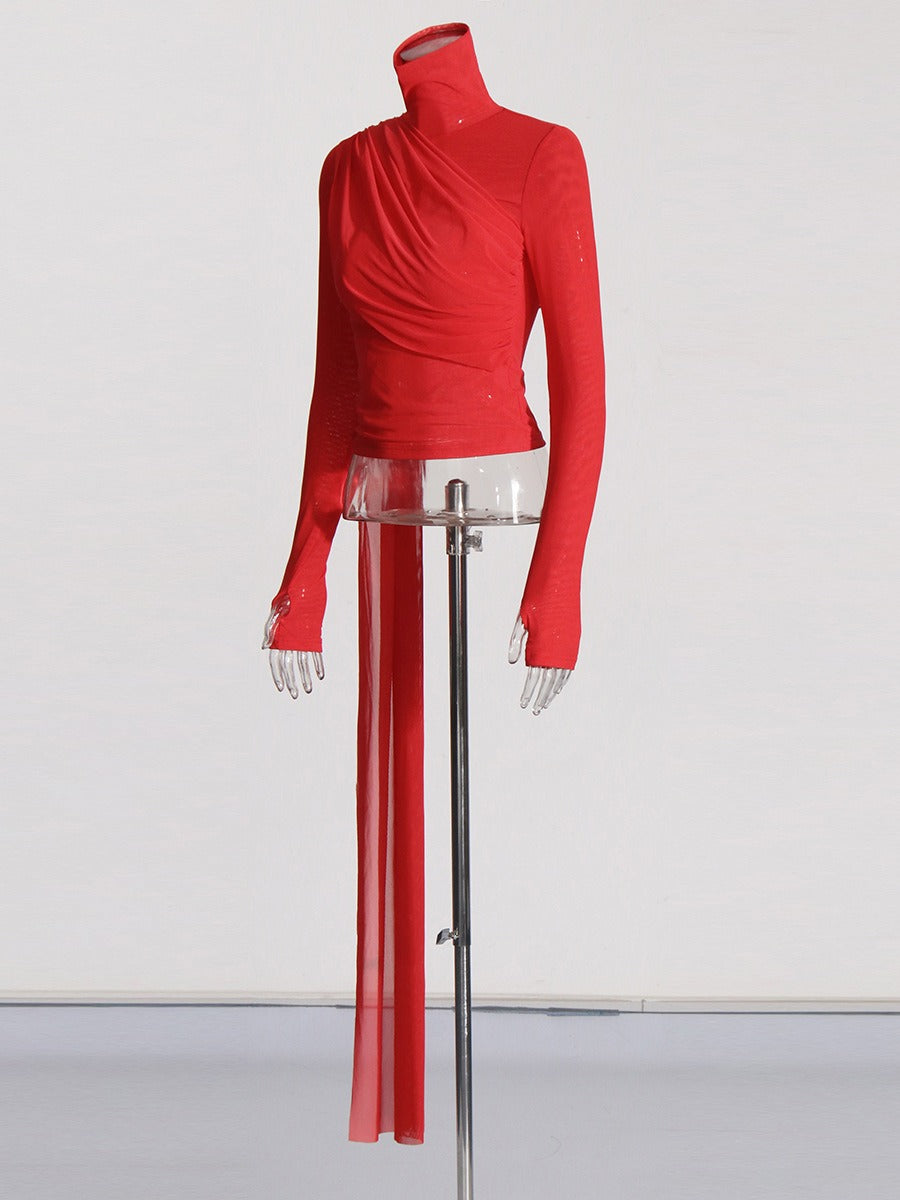 Solid color high neck ribbon fashion design high-end shirt for women