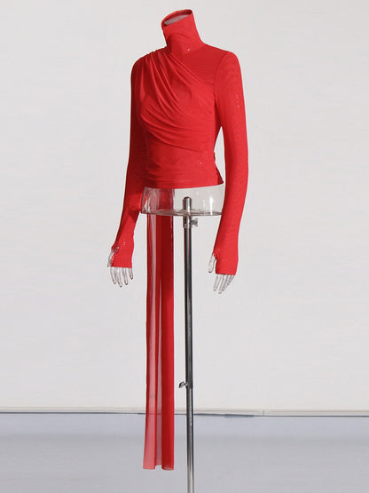 Solid color high neck ribbon fashion design high-end shirt for women