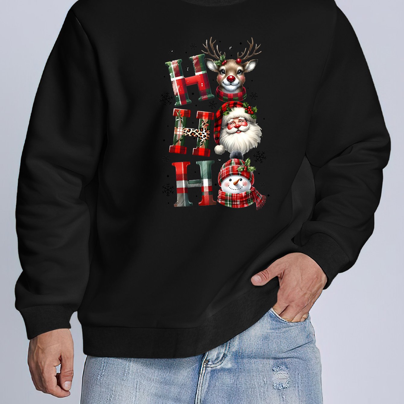 Men'S Christmas Sweatshirt - Casual Street Style, Round