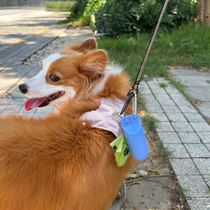 Silicone dog poop bag holder with dispenser, portable, hanging ring & storage case