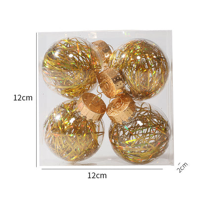 Christmas Ball Transparent PET Laser Silk Grass Ball Christmas Tree Pendant Decoration Props 4PCS per box