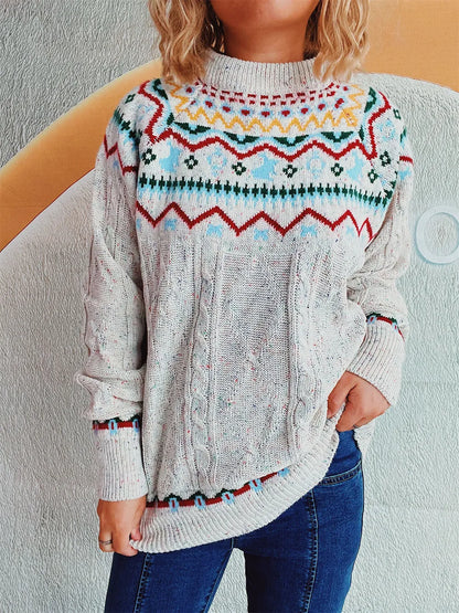 Round neck loose pullover knitting Fried Dough Twists Christmas sweater for women