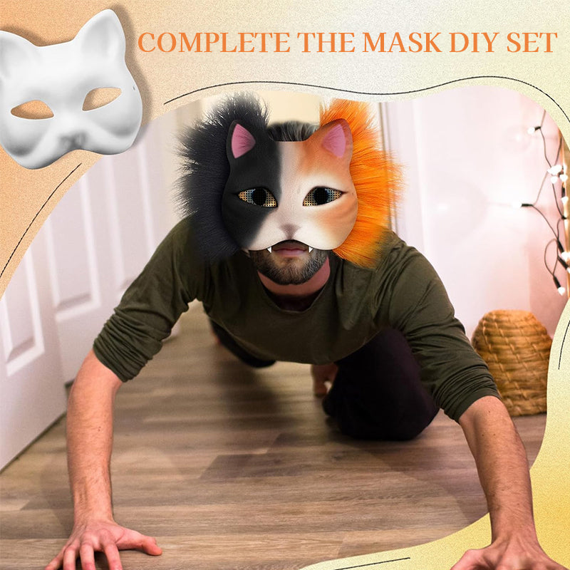 6 Sets Therian Mask Kit. Half-face paper blank masks, hand-painted cat. For DIY, masquerade, cosplay, Christmas gifts. Create un