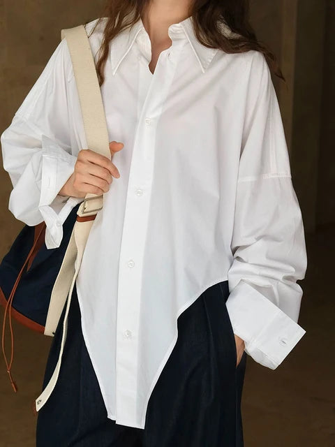 Commuting design irregular lapel shirt loose silhouette casual top for women