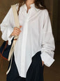 Commuting design irregular lapel shirt loose silhouette casual top for women