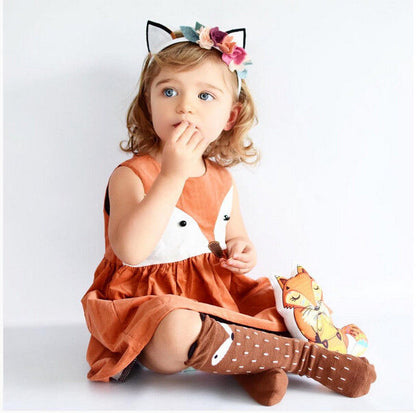 1-5Y Casual Baby Girls Clothes Cute Toddler Kids Fox Dress Summer Sleeveless Party Dress Children Cotton Clothing