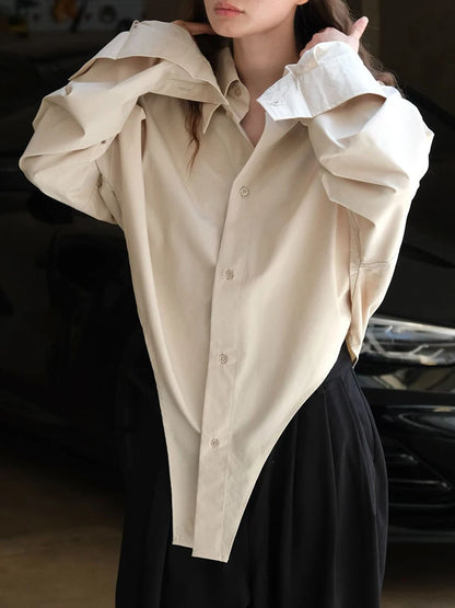 Commuting design irregular lapel shirt loose silhouette casual top for women