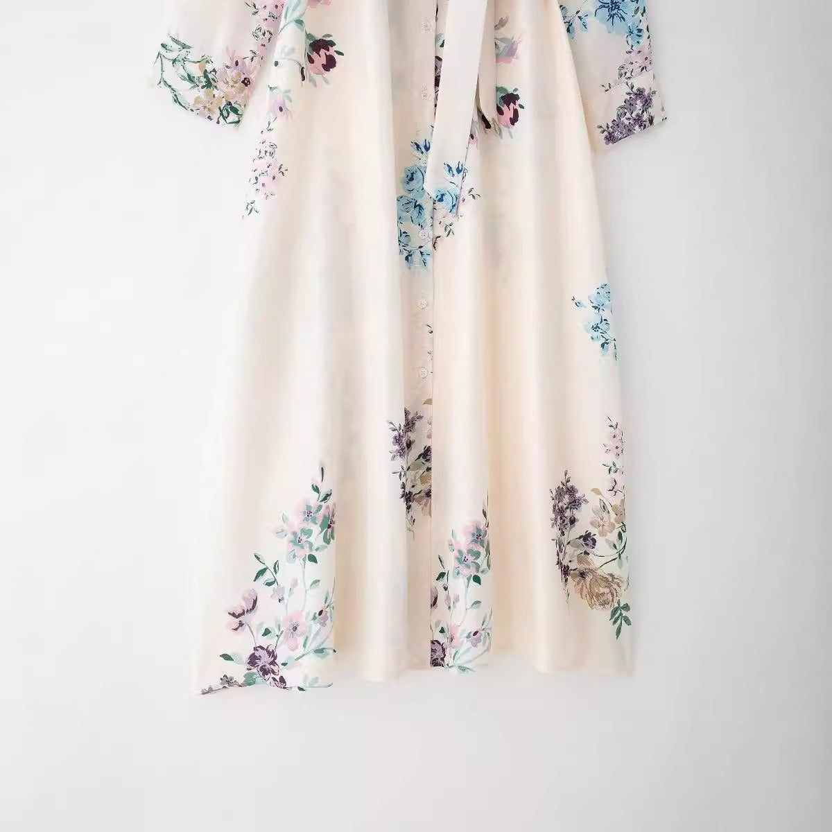 Linen shirt style tie printed dress