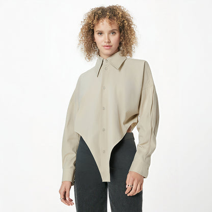 Commuting design irregular lapel shirt loose silhouette casual top for women