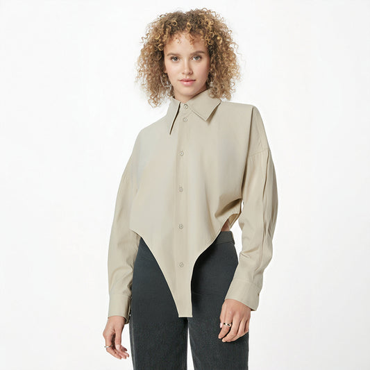 Commuting design irregular lapel shirt loose silhouette casual top for women