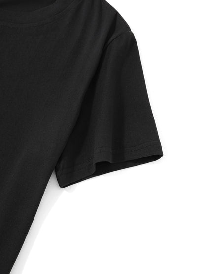 Women's Christmas Gnome Pattern Printed Short Sleeve T-Shirt Round Neck Casual Top Black Red White