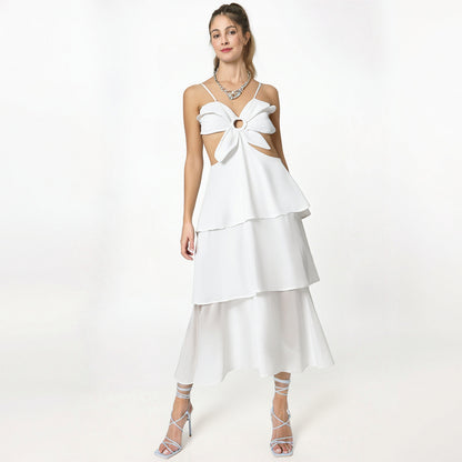 Fashionable three-dimensional flower layered sexy loose casual suspender dress