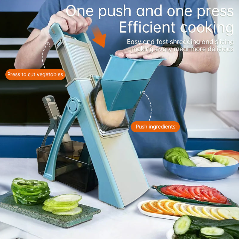 Multifunctional veggie & fruit slicer-grater. Chop, grate, slice potatoes efficiently. Ideal kitchen tool.