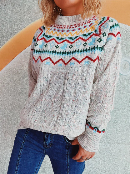 Round neck loose pullover knitting Fried Dough Twists Christmas sweater for women