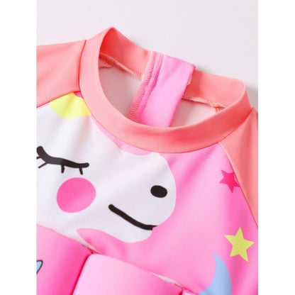 Children's buoyancy swimsuit for girls, babies, toddlers, princesses, short sleeved cartoon one-piece swimsuit for girls