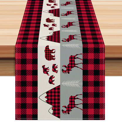 Christmas table flag linen Christmas reindeer checkered printed tablecloth holiday banquet table decoration tablecloth mat