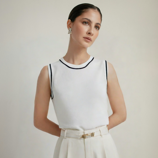 Color blocked trimmed sleeveless knitted vest top