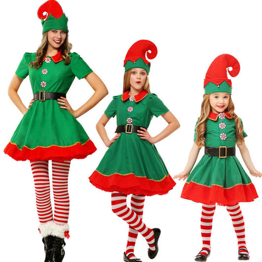 Adult Ladies/Kids Polyester Party Little Elf Cute Costume Christmas Funy Cosplay