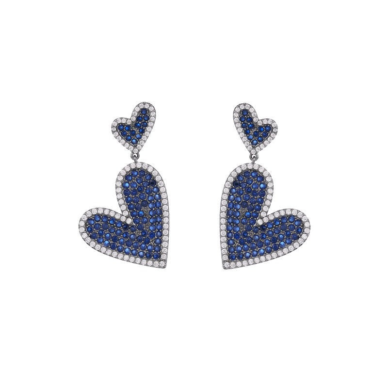 Exaggerated, atmospheric, light luxury, high-end earrings full zircon heart print layered heart-shaped earrings