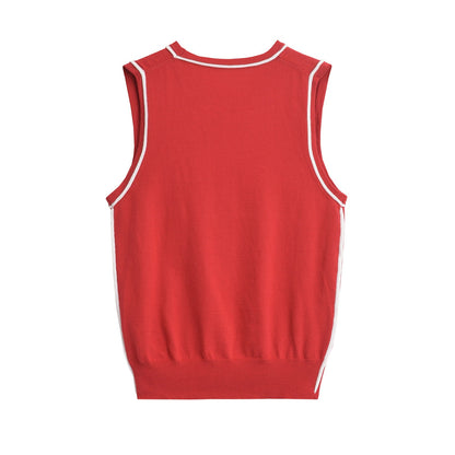 Color blocked trimmed sleeveless knitted vest top