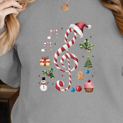 Women'S Christmas Music-Themed Casual Crew Neck Sweatshi