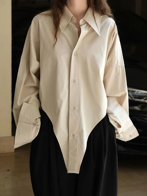 Commuting design irregular lapel shirt loose silhouette casual top for women