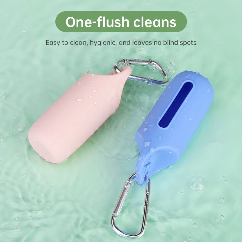 Silicone dog poop bag holder with dispenser, portable, hanging ring & storage case