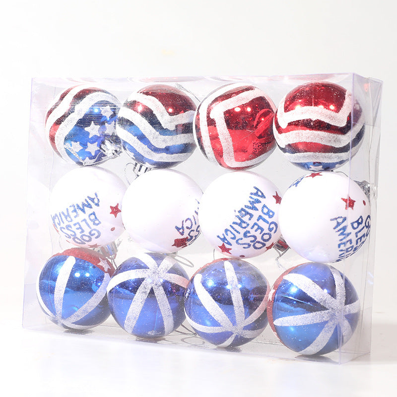 American Independence Day Christmas Plastic Balls Christmas Tree Decoration Hand drawn Ball Set