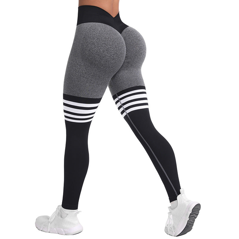 Tight fit high waisted sports and fitness pants women's yoga pants seamless striped peach yoga pants hip lifting pants yoga clothes