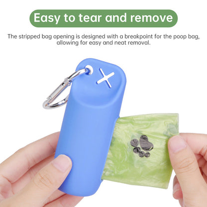 Silicone dog poop bag holder with dispenser, portable, hanging ring & storage case