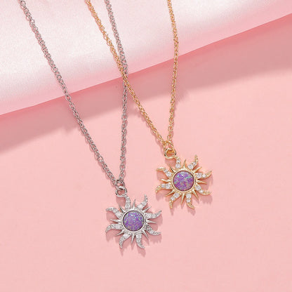 Sun Necklace Women's Set Zircon Rain Flower Stone Pendant with Unique Design Versatile Clothing Decoration Collar Chain