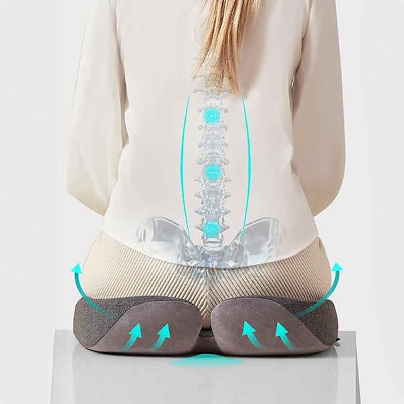 Memory Foam Coccyx Cushion. Alleviates tailbone/sciatica/back pain. Non - slip for office/car seats.