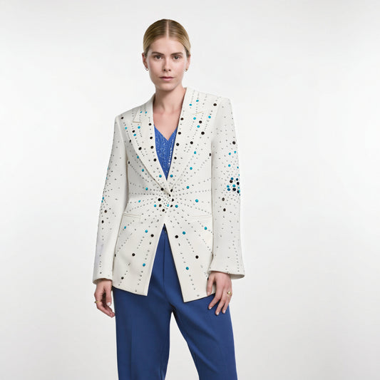 Hot stamping white slim fit one button early autumn temperament long sleeved suit