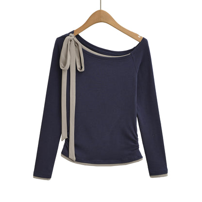 Slim fit contrasting color lace up long sleeved top